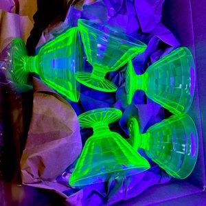 5 URANIUM GLASS SHERBET BOWLS Vintage, Uranium Glass, Depression era glassware